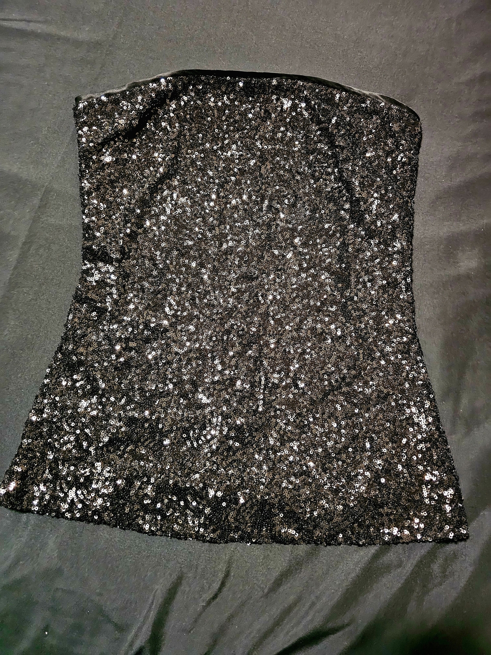 Black Sequin Strapless Women's Top